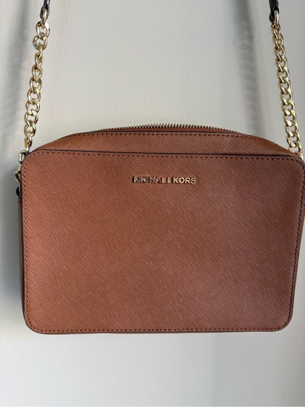 Michael Kors Jet Set Saffiano Leather Crossbody Bag Luggage BROWN Vintage